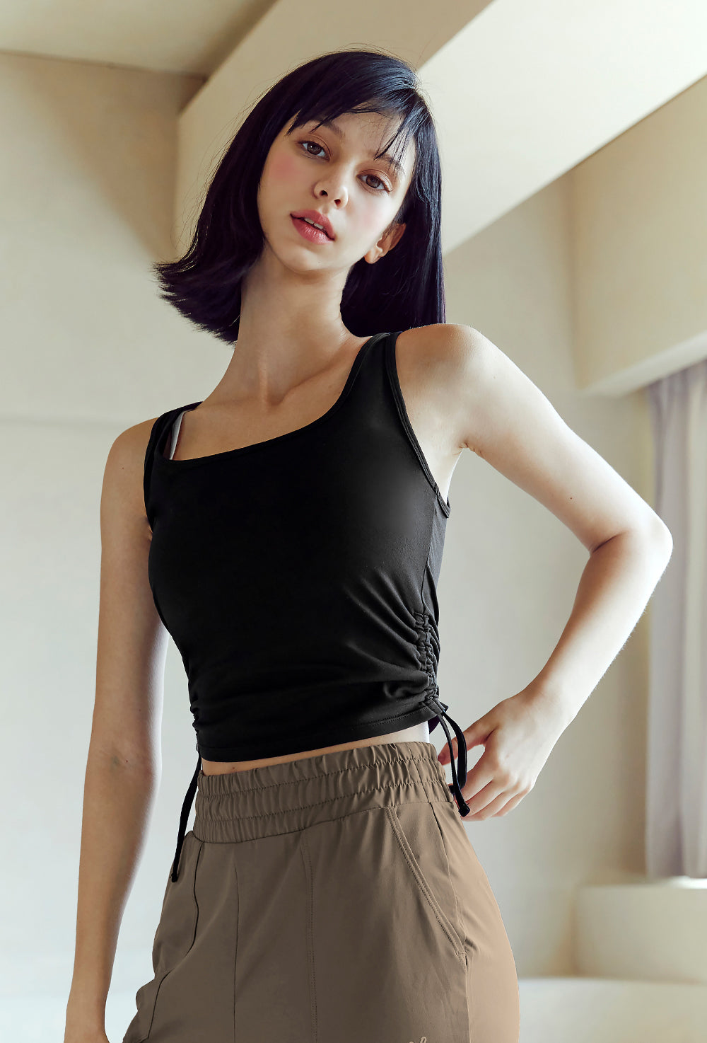 Side Shirring Sleeveless - Black