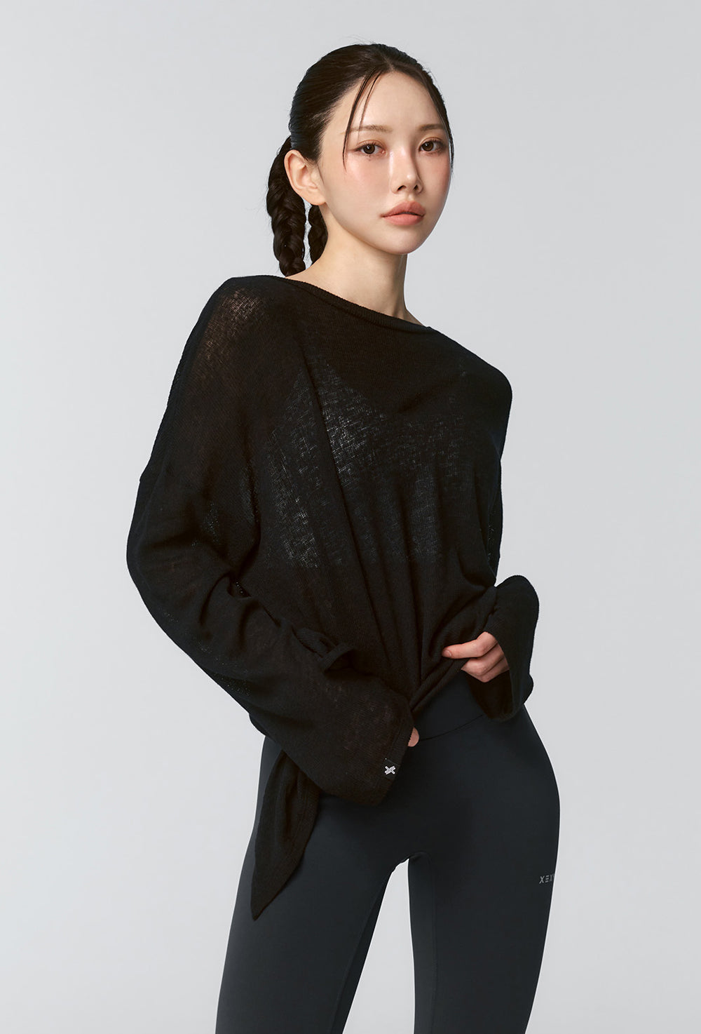 Side Slit Cover Up Long Sleeve - Black