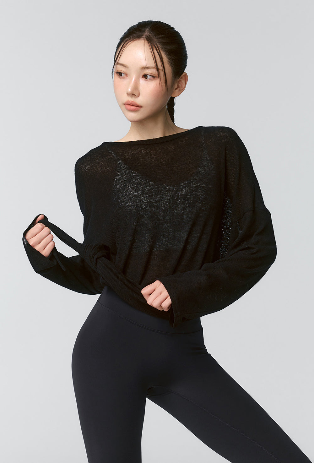 Side Slit Cover Up Long Sleeve - Black