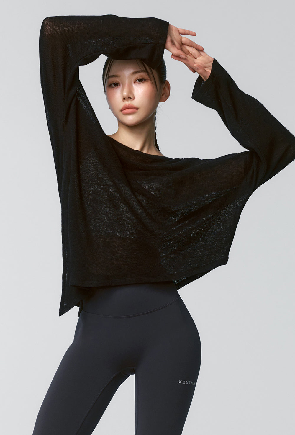 Side Slit Cover Up Long Sleeve - Black