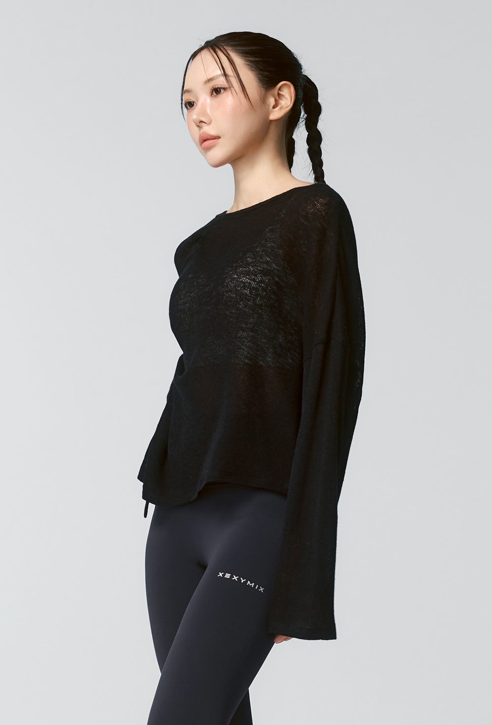 Side Slit Cover Up Long Sleeve - Black