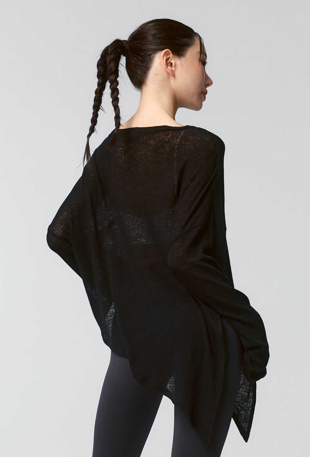 Side Slit Cover Up Long Sleeve - Black