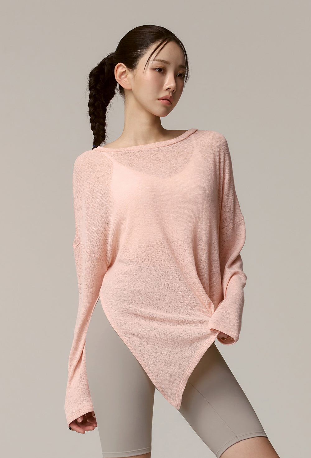 Side Slit Cover Up Long Sleeve - Pink Muffin