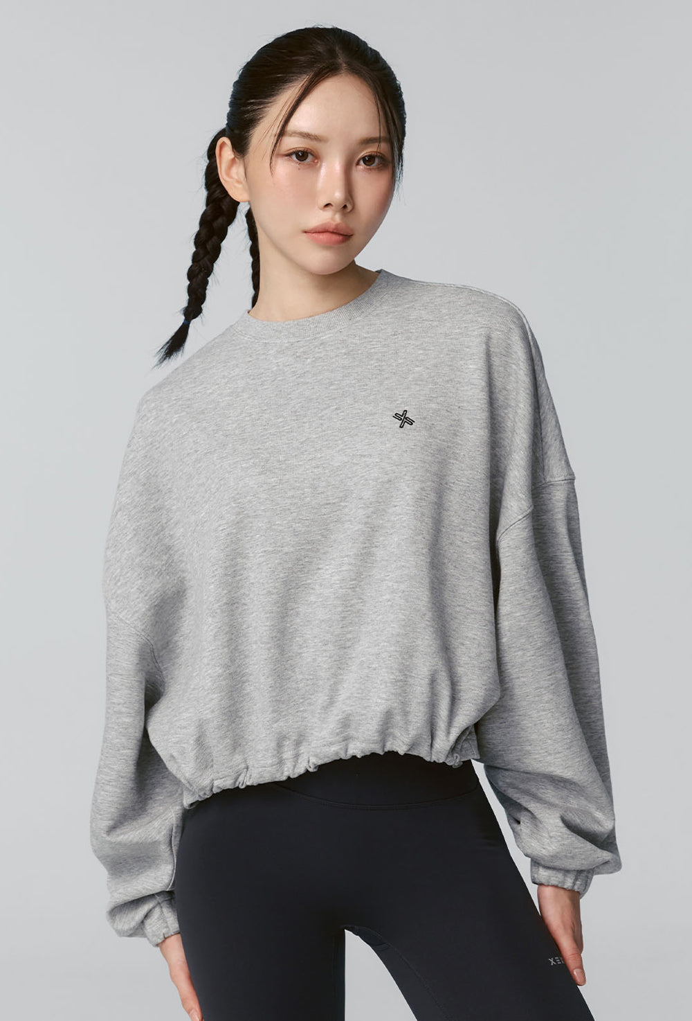 Fine Cotton Loose Fit Cropped Sweatshirt - Melange Gray