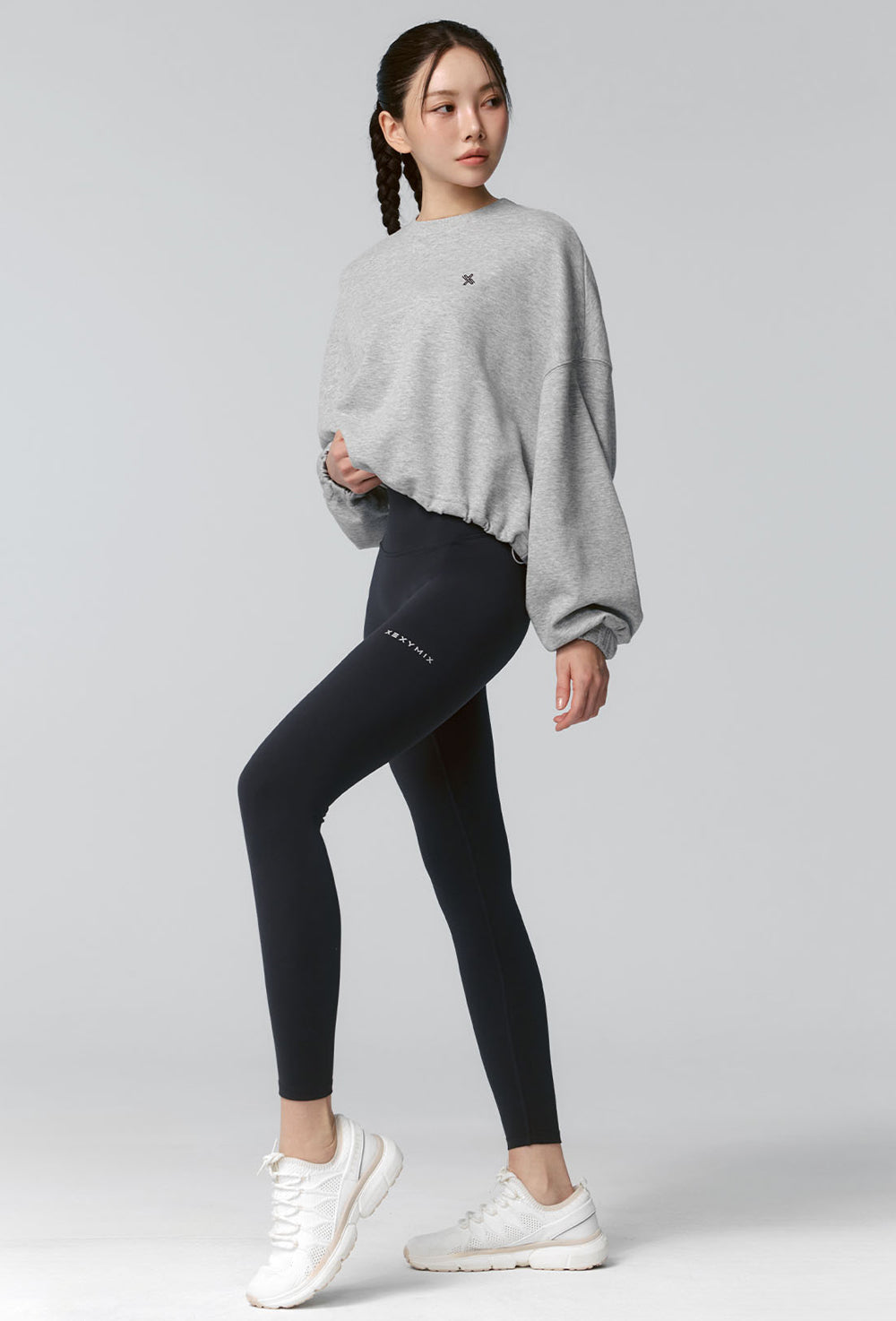 Fine Cotton Loose Fit Cropped Sweatshirt - Melange Gray