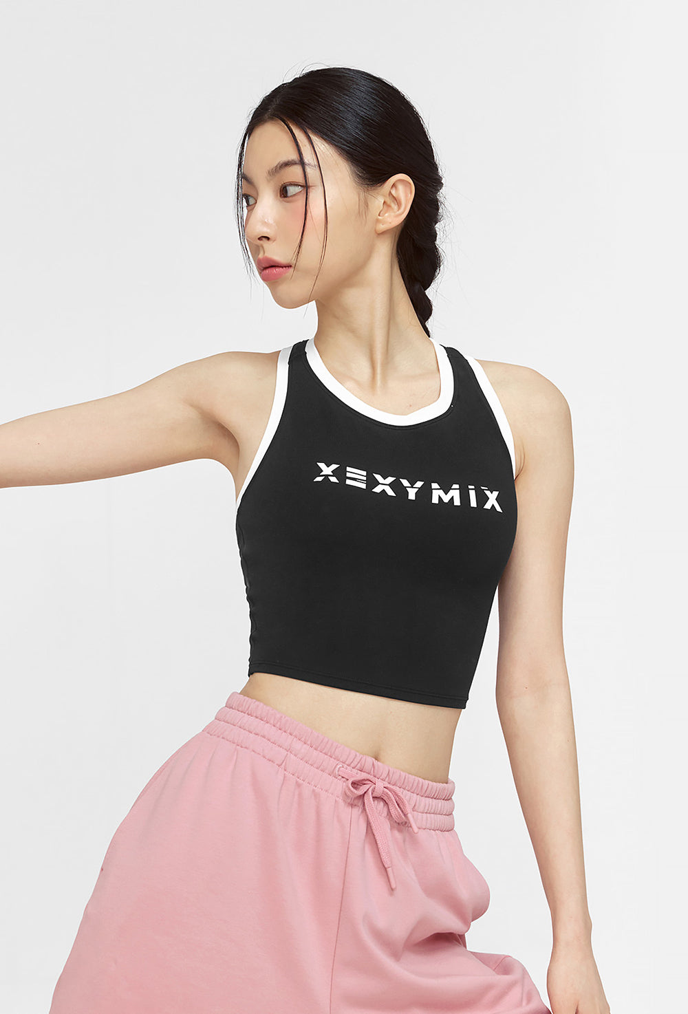 Sporty Logo Color Combination Bra Top - Black