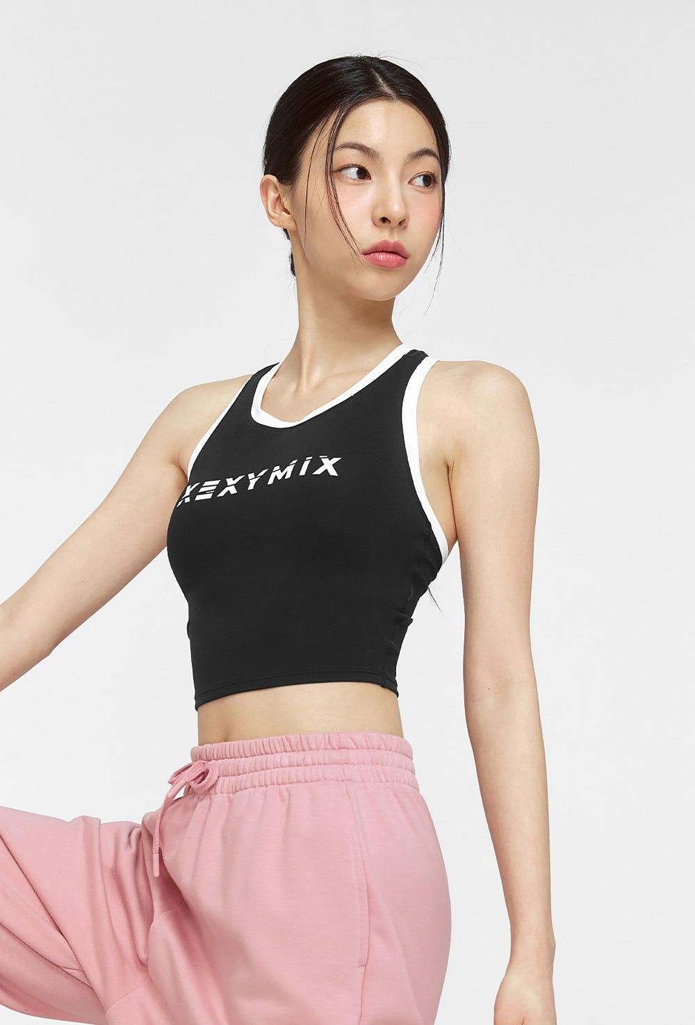 Sporty Logo Color Combination Bra Top - Black