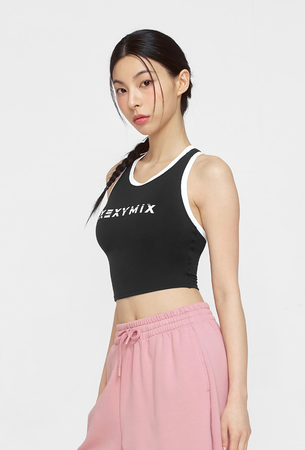 Sporty Logo Color Combination Bra Top - Black