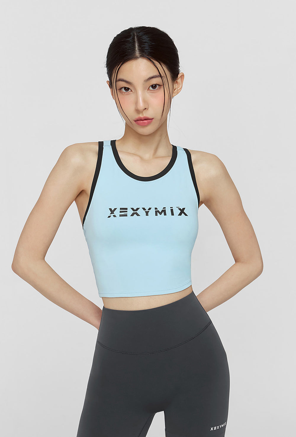 Sporty Logo Color Combination Bra Top - Powder Blue