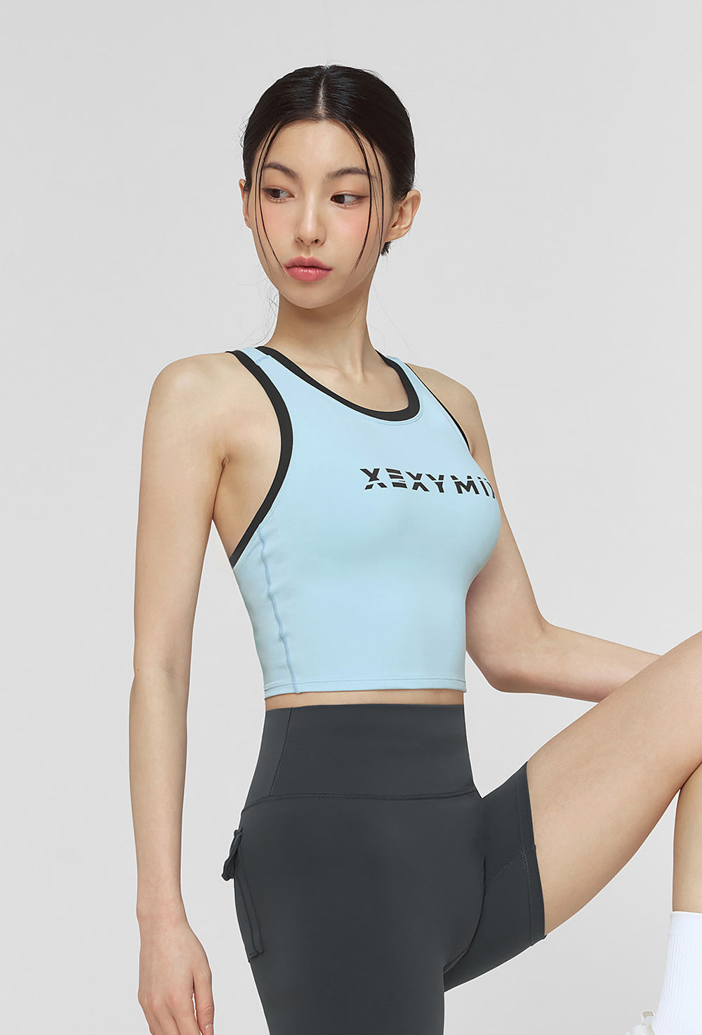 Sporty Logo Color Combination Bra Top - Powder Blue