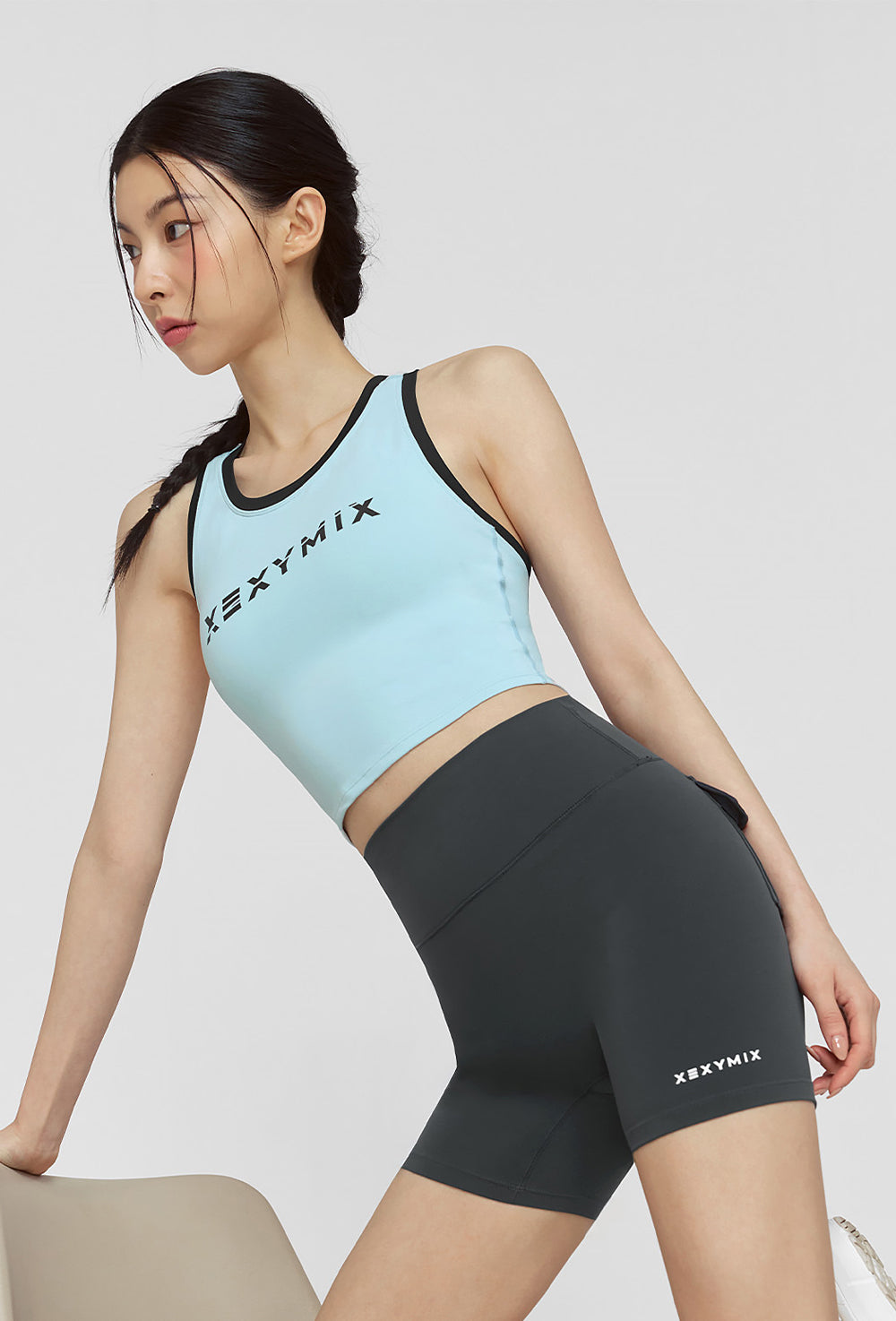 Sporty Logo Color Combination Bra Top - Powder Blue