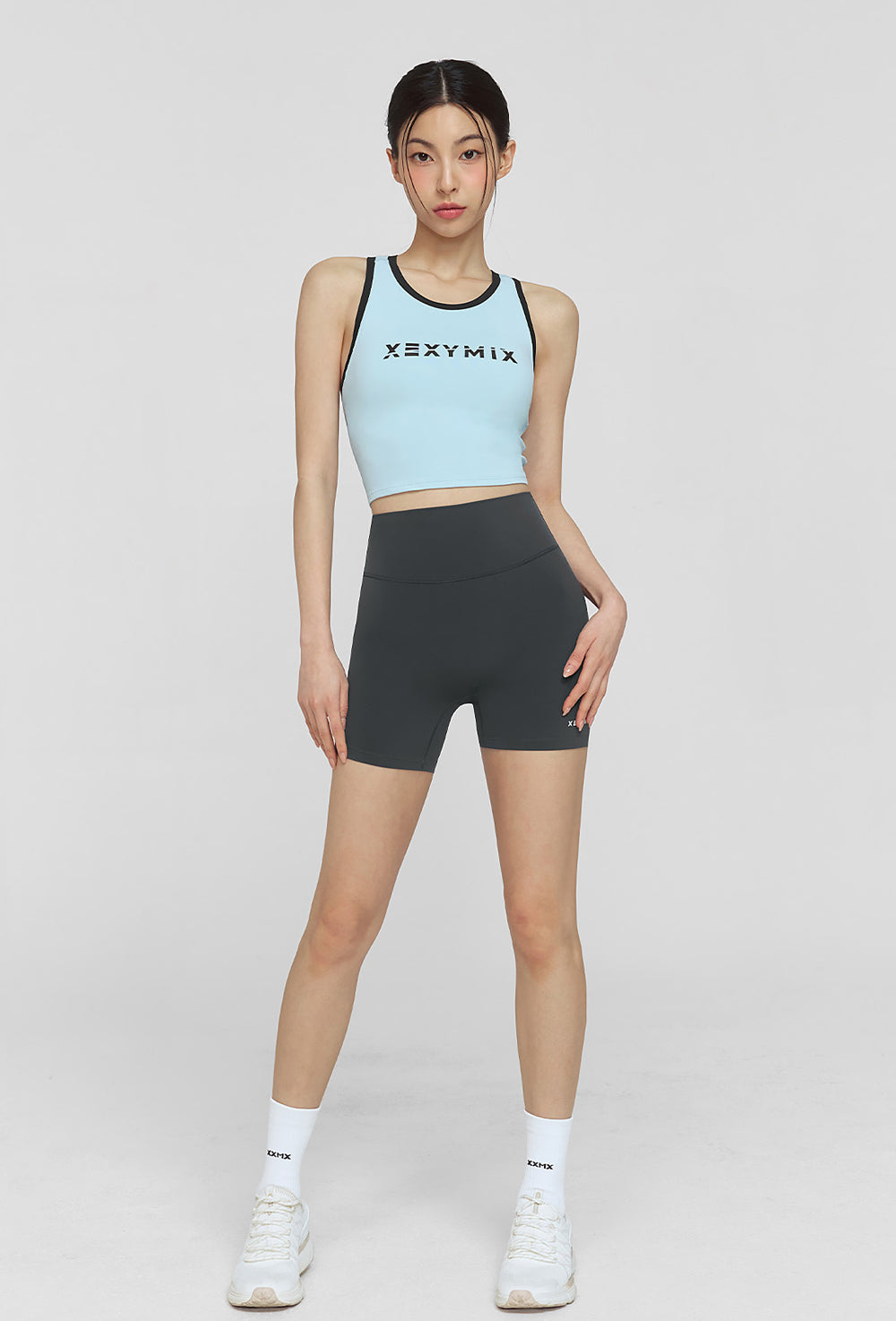 Sporty Logo Color Combination Bra Top - Powder Blue