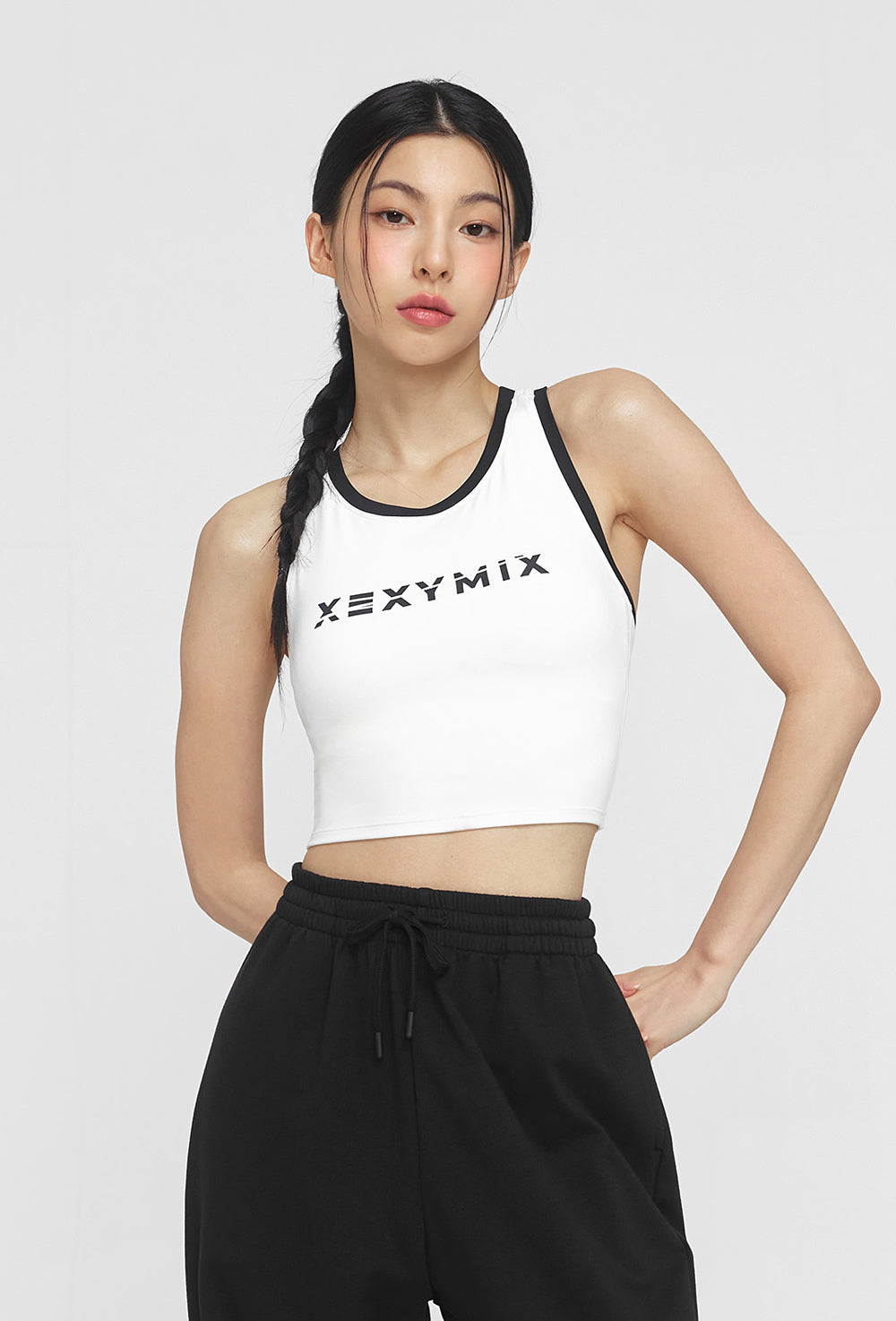 Sporty Logo Color Combination Bra Top - Ivory