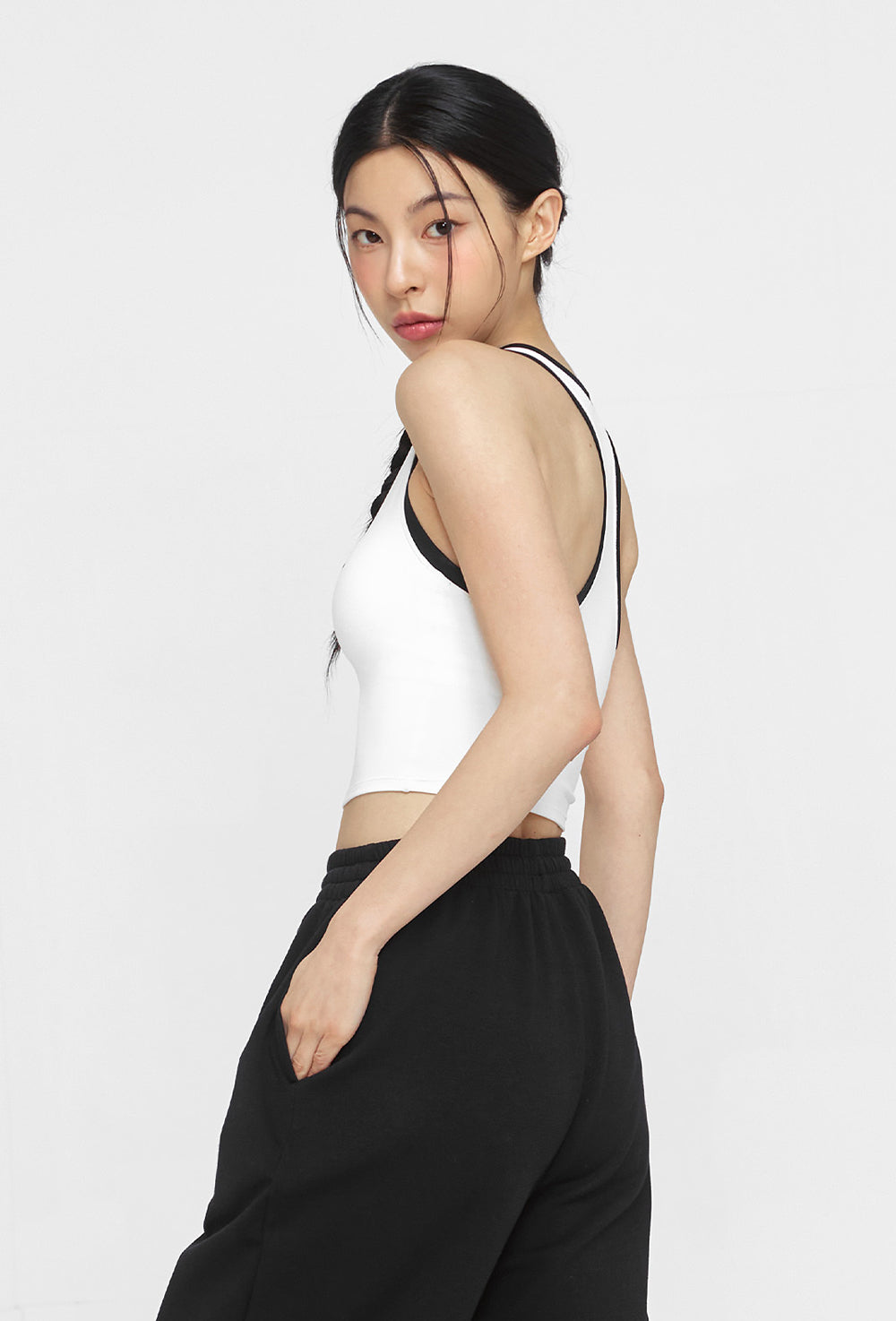 Sporty Logo Color Combination Bra Top - Ivory