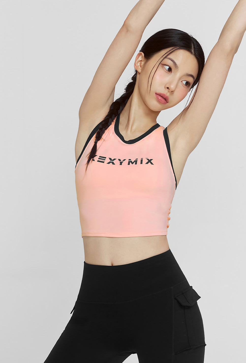 Sporty Logo Color Combination Bra Top - Peach Blush