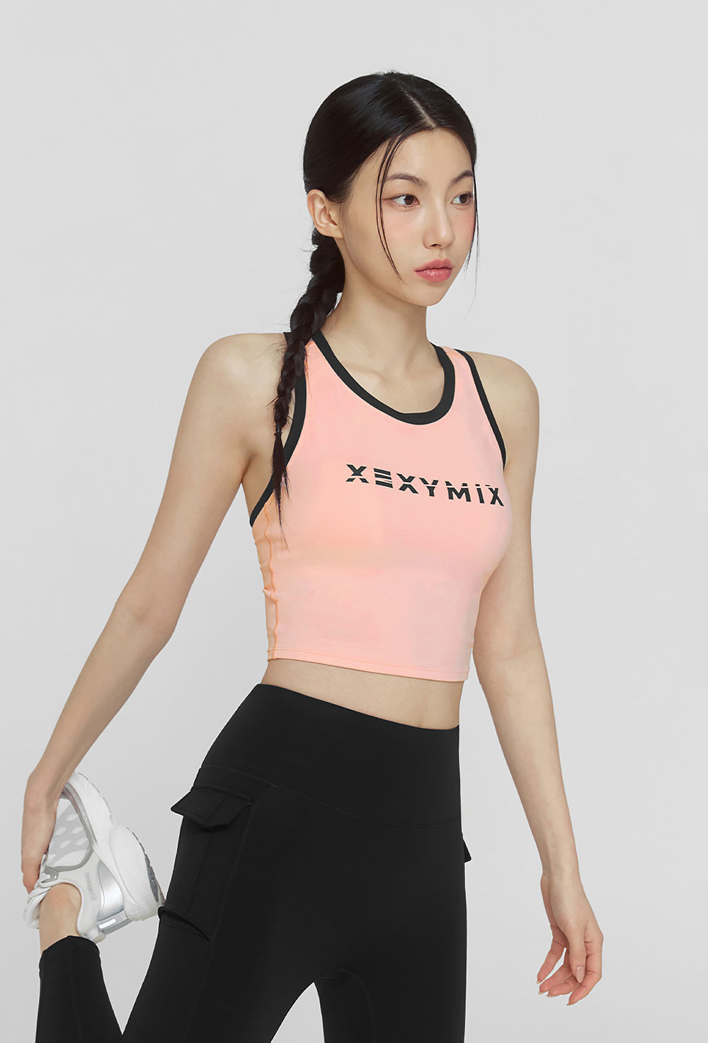 Sporty Logo Color Combination Bra Top - Peach Blush