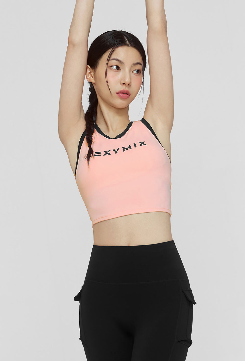 Sporty Logo Color Combination Bra Top - Peach Blush