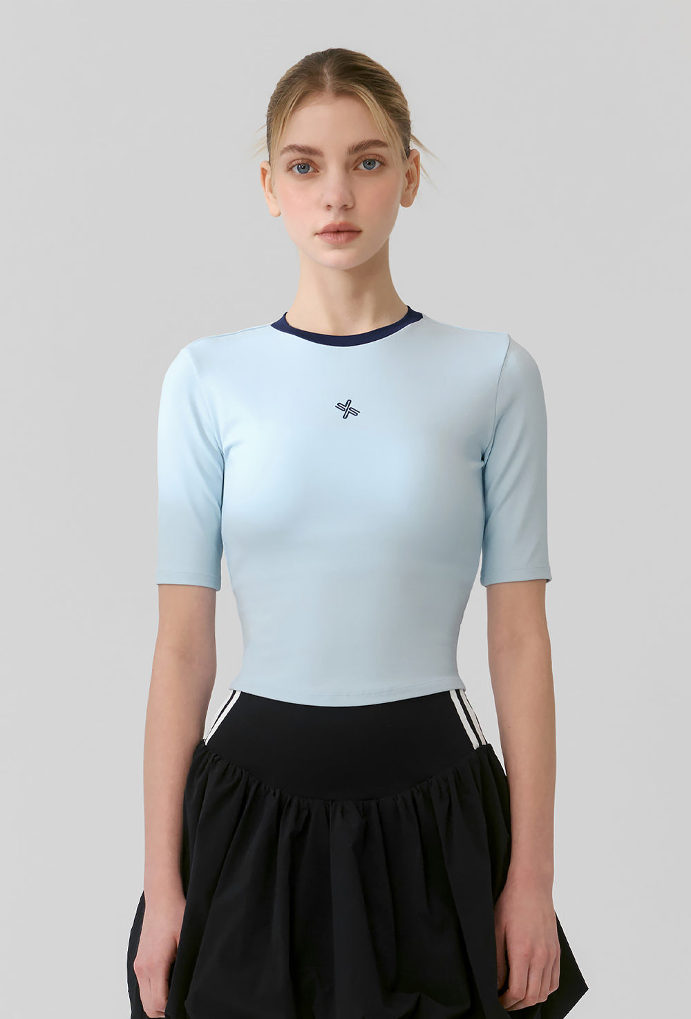 Sporty Logo Color Combination Crop Top - River Blue