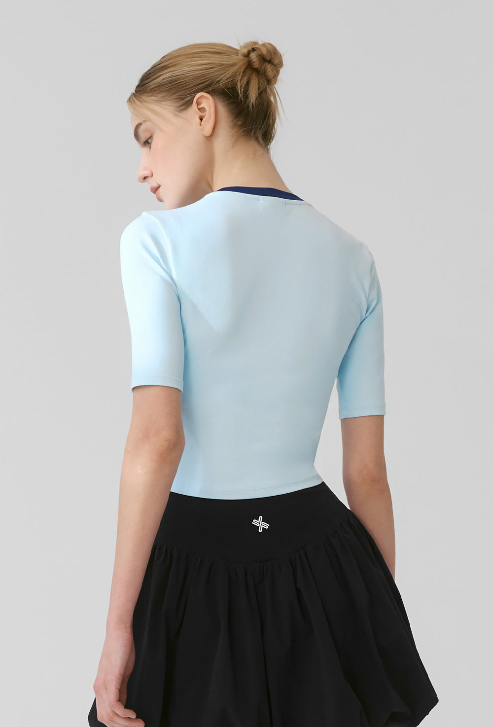 Sporty Logo Color Combination Crop Top - River Blue