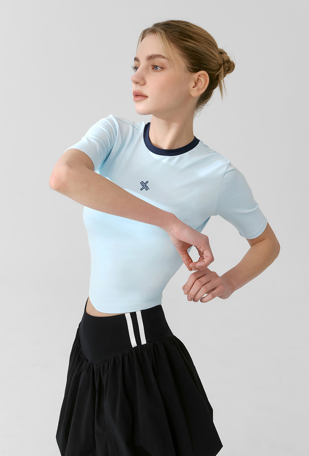 Sporty Logo Color Combination Crop Top - River Blue
