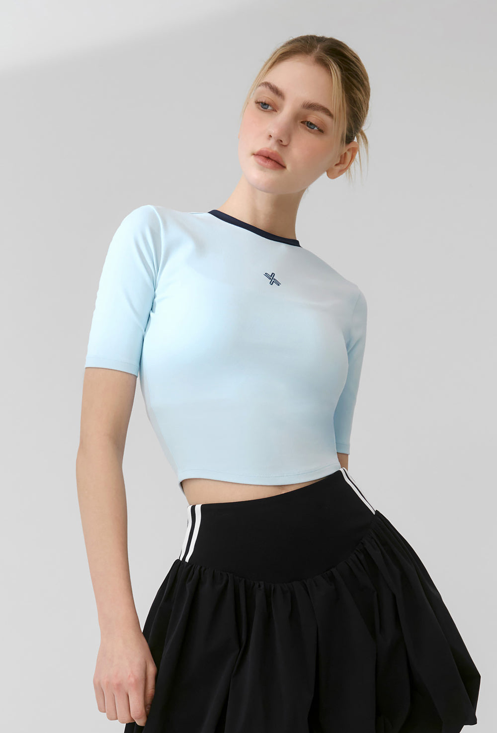 Sporty Logo Color Combination Crop Top - River Blue