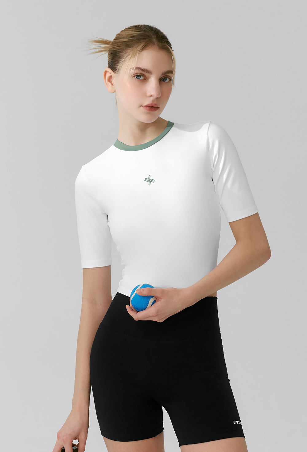 Sporty Logo Color Combination Crop Top - Ivory