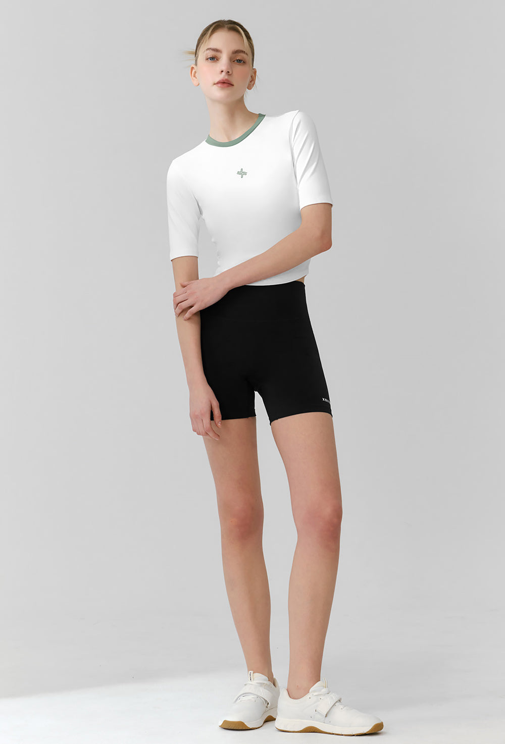 Sporty Logo Color Combination Crop Top - Ivory