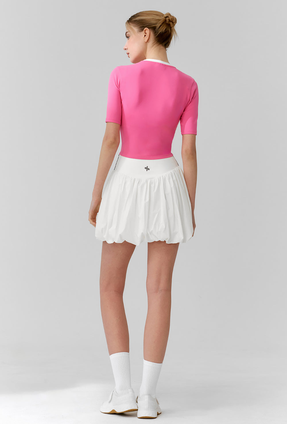 Sporty Logo Color Combination Crop Top - Plum Pink