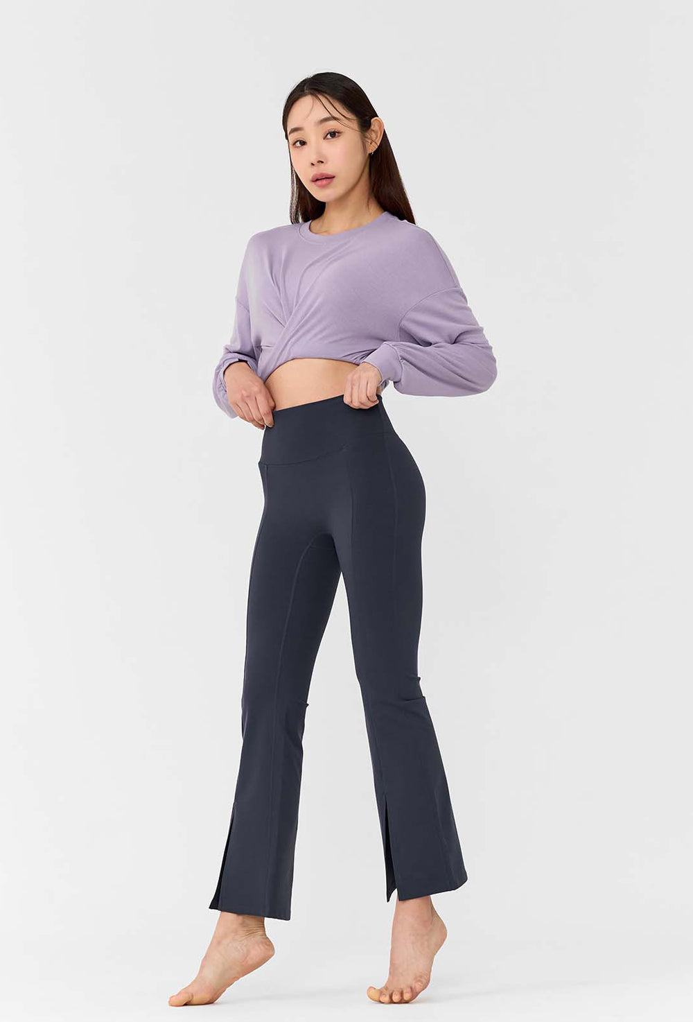 XELLA Intention Napping Boots Cut Slit Pants - Evening Blue