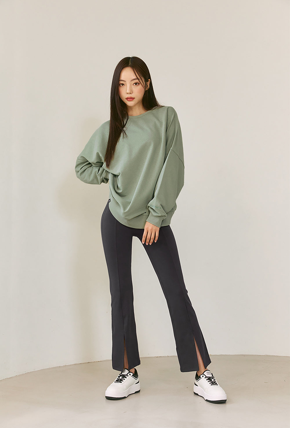 XELLA Intention Napping Boots Cut Slit Pants - Jet Gray