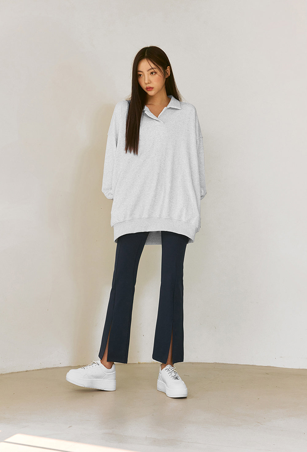 XELLA Intention Napping Boots Cut Slit Pants - Sailor Navy