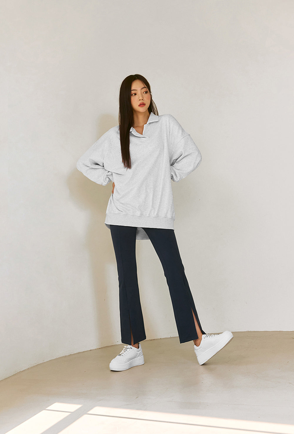 XELLA Intention Napping Boots Cut Slit Pants - Sailor Navy