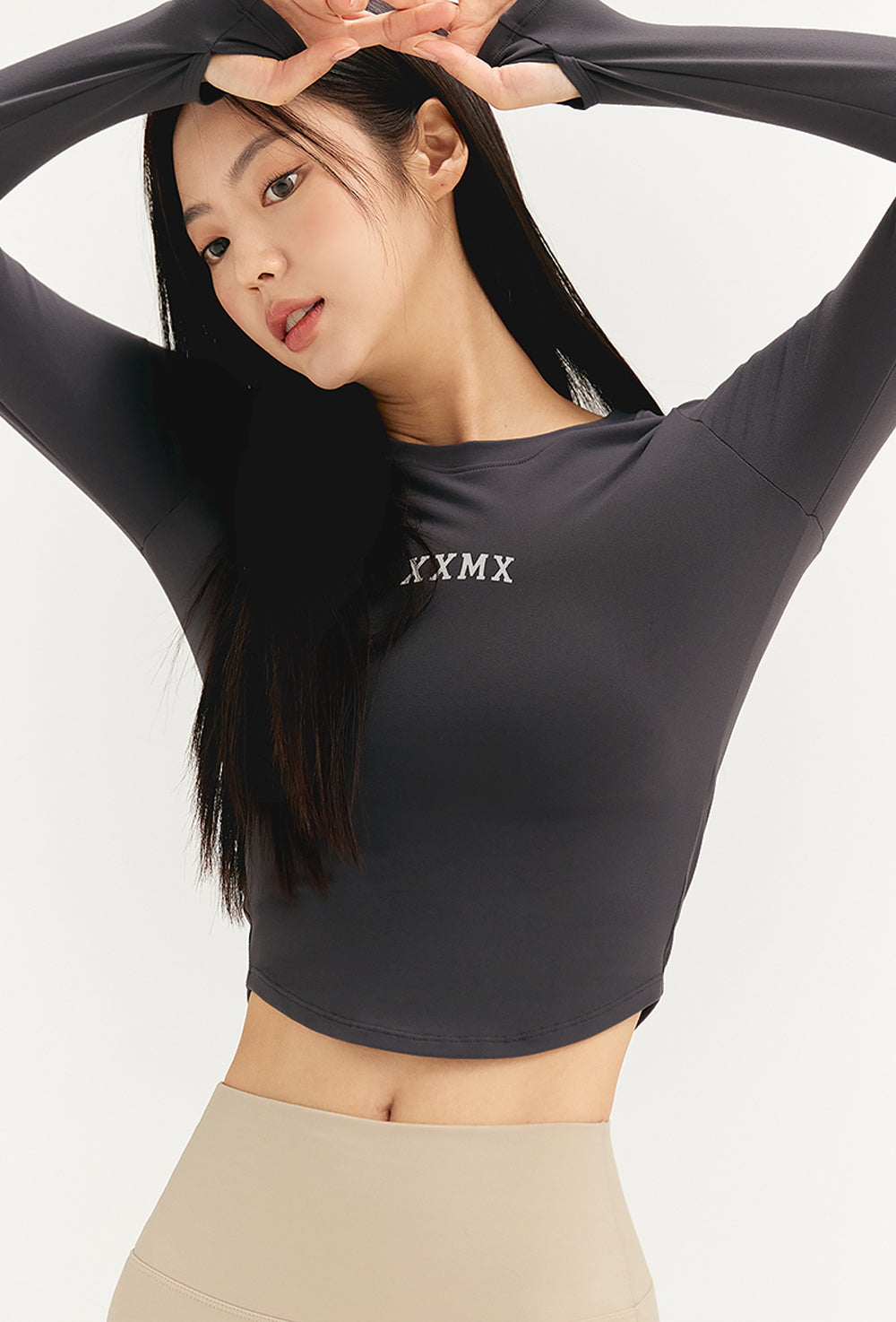 Cotton Like Finger Hole Long Sleeve - Jet Chacoal