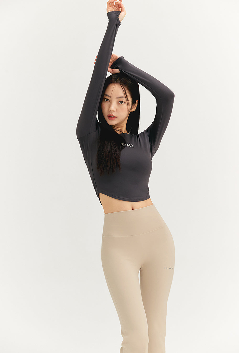 Cotton Like Finger Hole Long Sleeve - Jet Chacoal