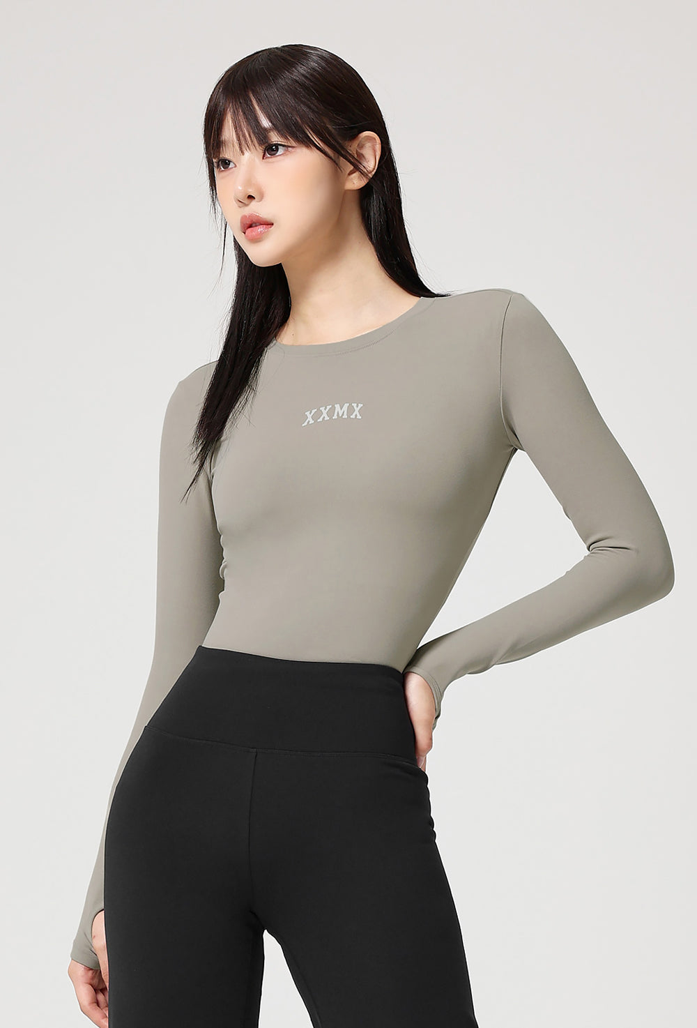 Cotton Like Finger Hole Long Sleeve - Shimmer Gray