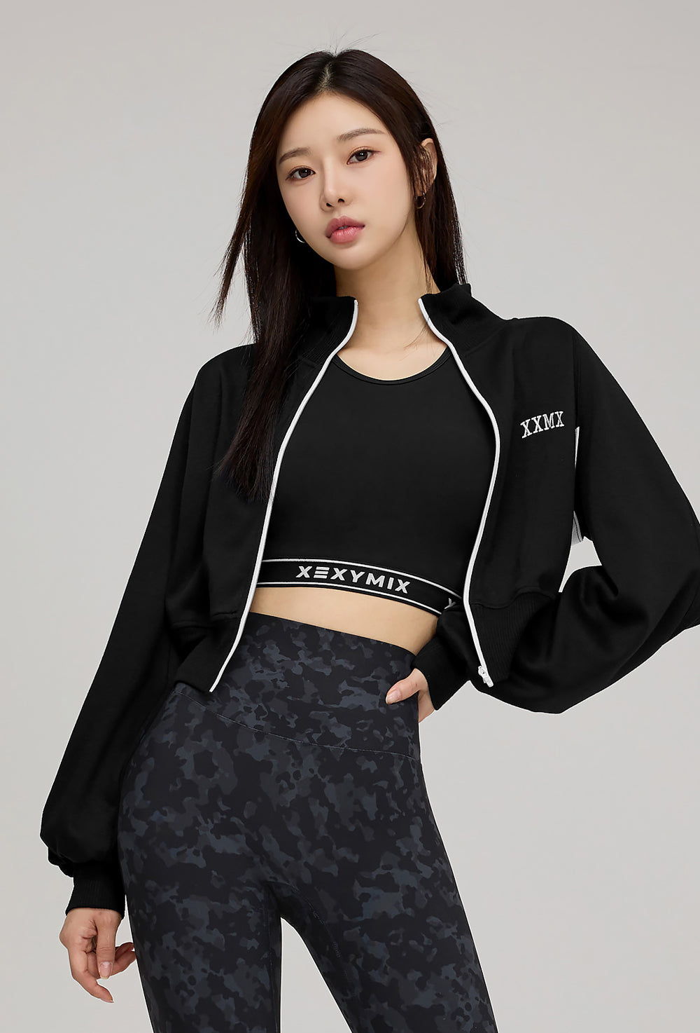 Mellow Color Block Zip-Up Jacket - Black