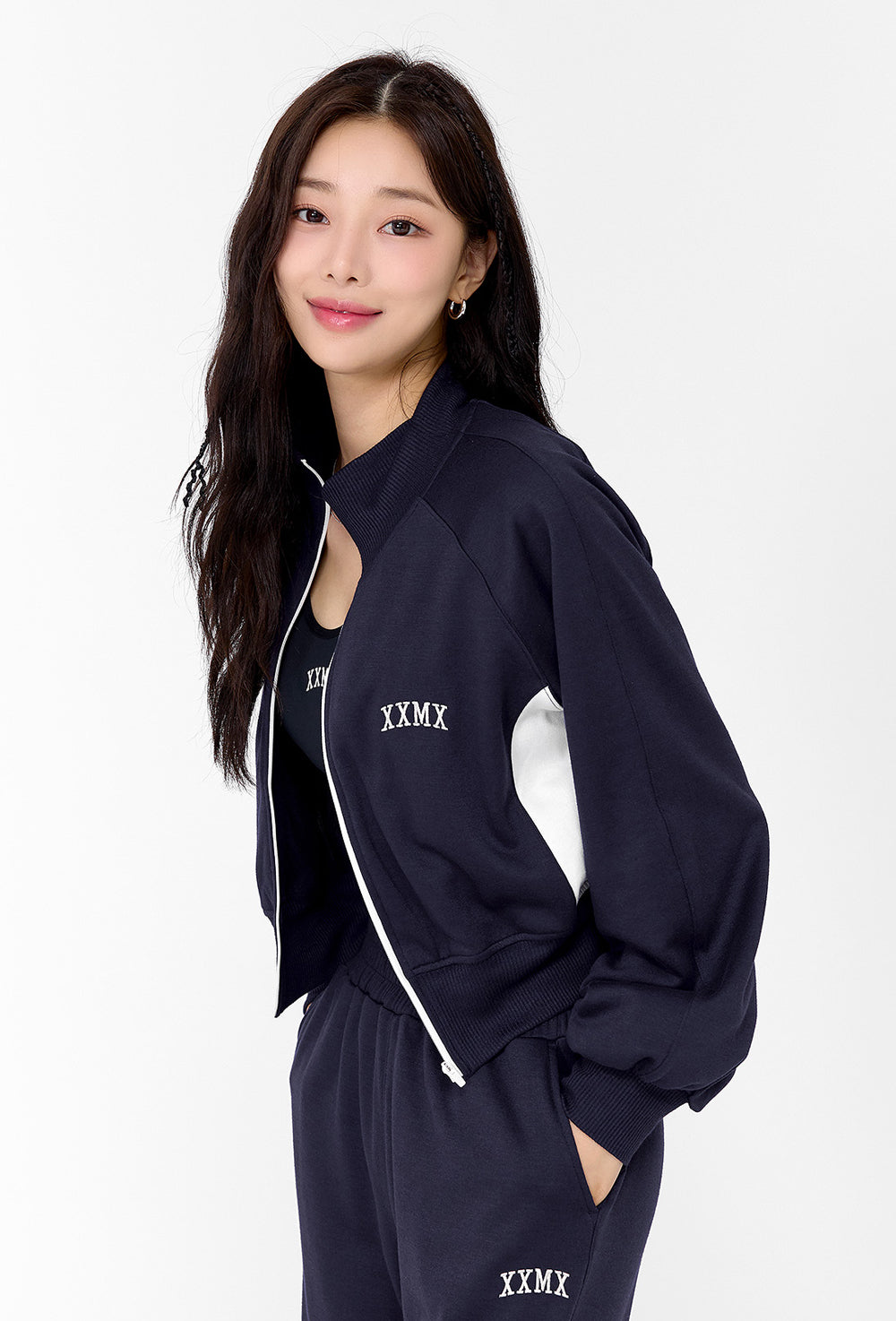 Mellow Color Block Zip-Up Jacket - Navy Shower