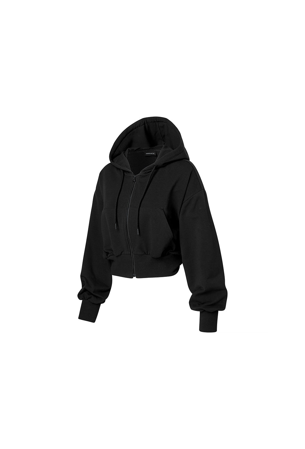 Smooth Touch Crop Hoodie Zip-Up - Black