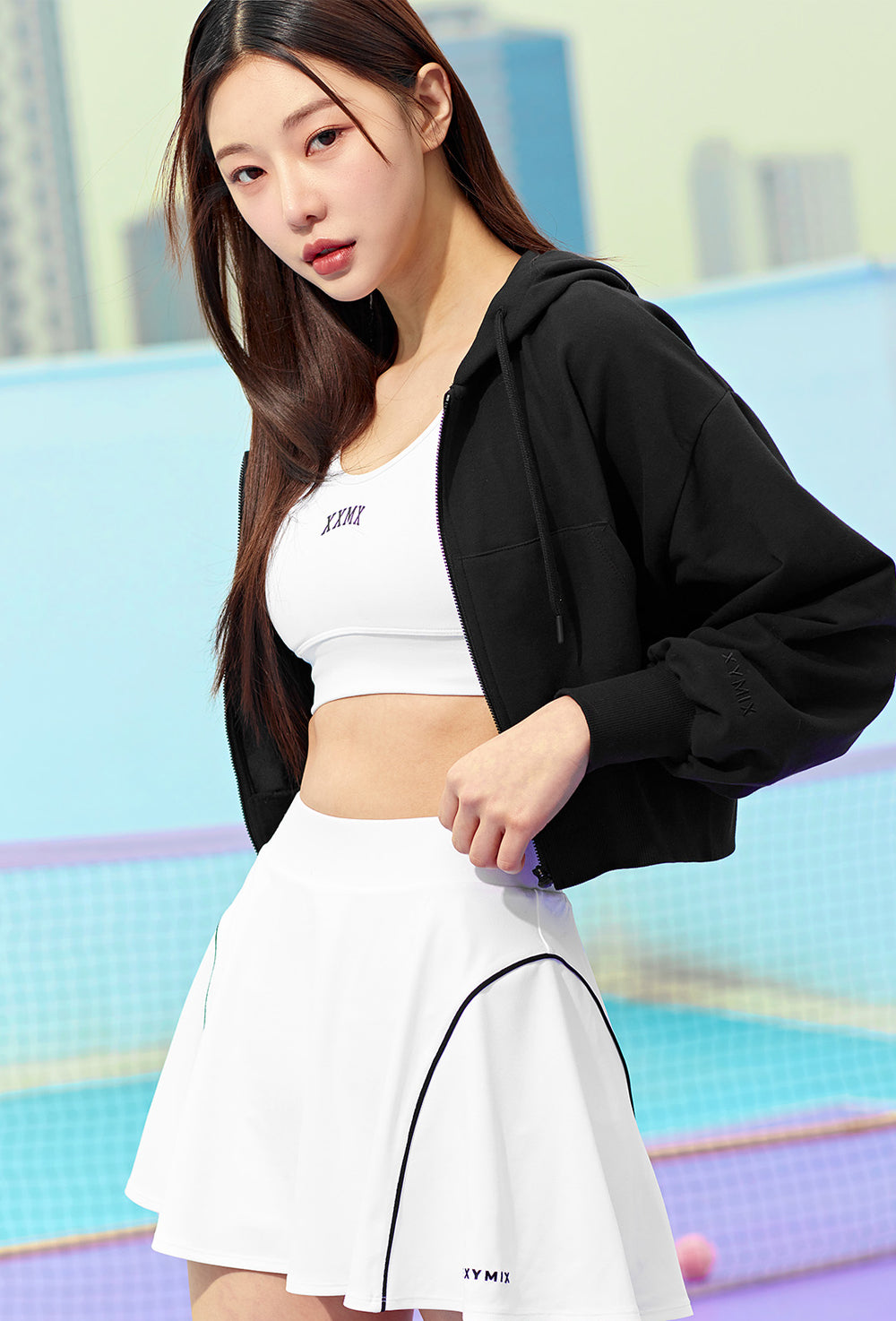 Smooth Touch Crop Hoodie Zip-Up - Black