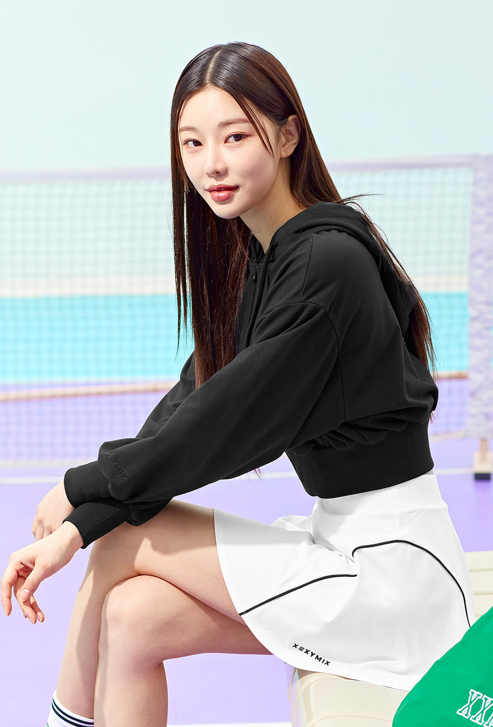 Smooth Touch Crop Hoodie Zip-Up - Black