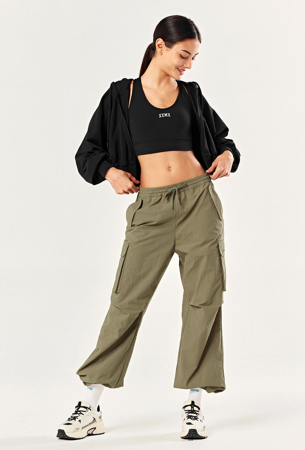 Smooth Touch Crop Hoodie Zip-Up - Black