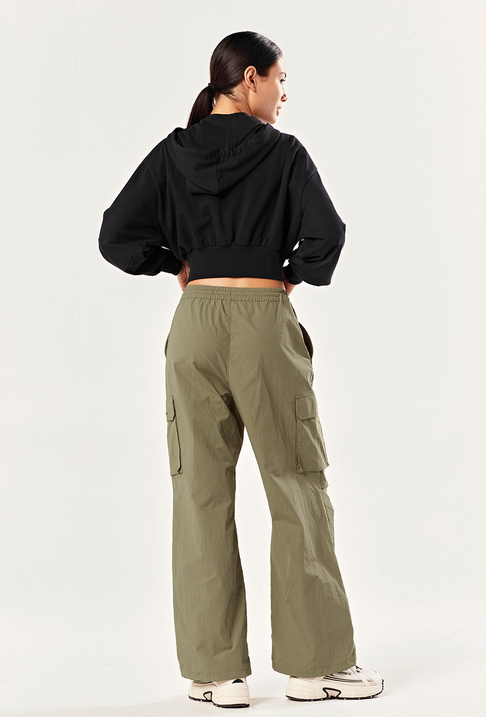 Smooth Touch Crop Hoodie Zip-Up - Black