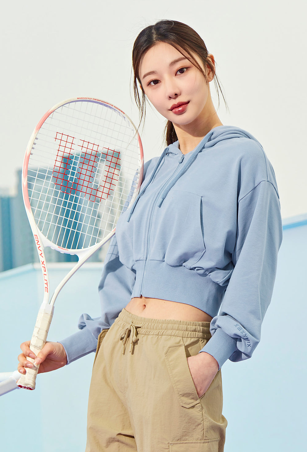 Smooth Touch Crop Hoodie Zip-Up - Lazy Blue