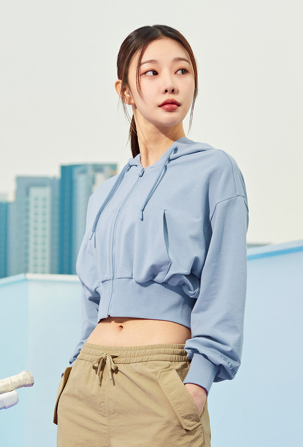 Smooth Touch Crop Hoodie Zip-Up - Lazy Blue