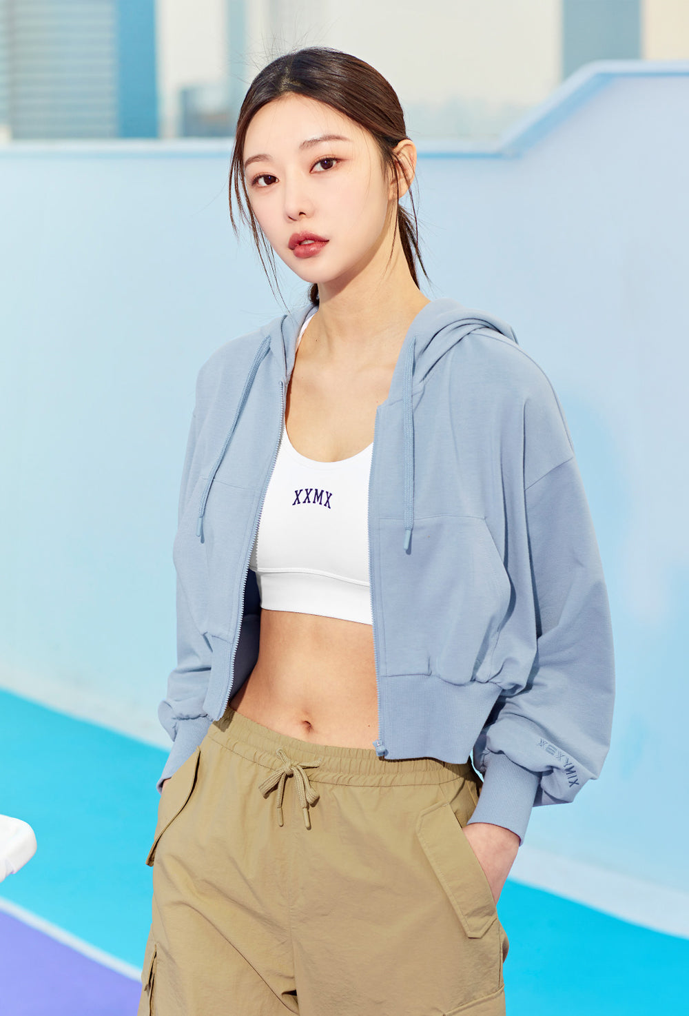 Smooth Touch Crop Hoodie Zip-Up - Lazy Blue