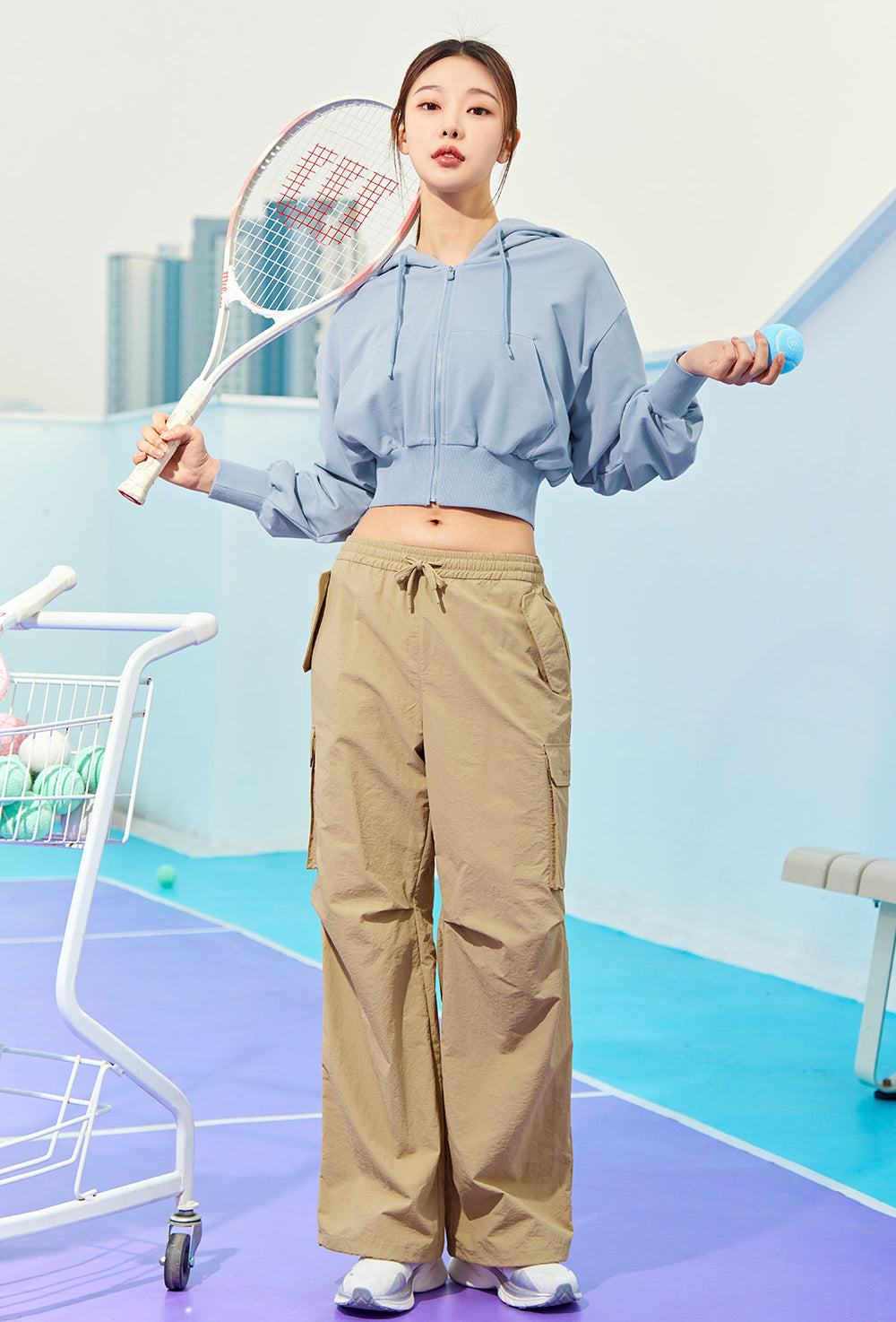 Smooth Touch Crop Hoodie Zip-Up - Lazy Blue