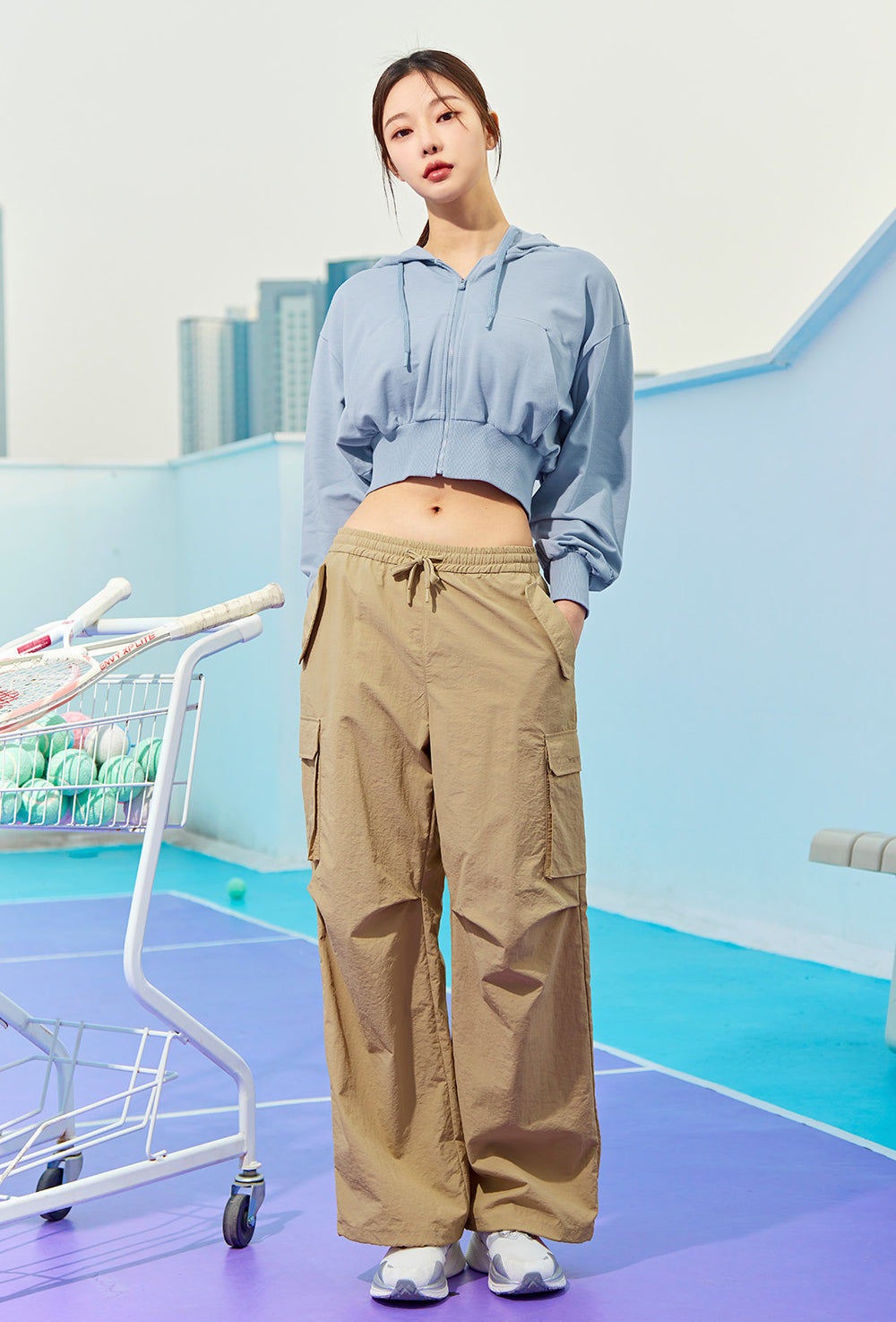 Smooth Touch Crop Hoodie Zip-Up - Lazy Blue