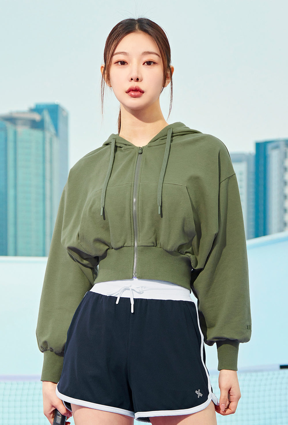 Smooth Touch Crop Hoodie Zip-Up - Moss Khaki
