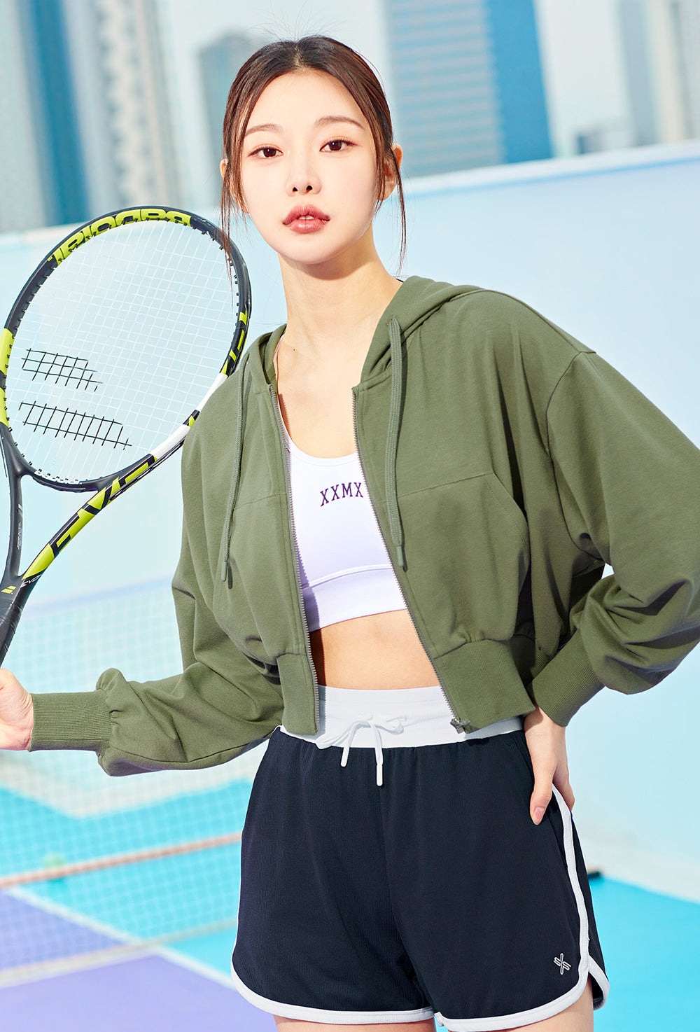 Smooth Touch Crop Hoodie Zip-Up - Moss Khaki