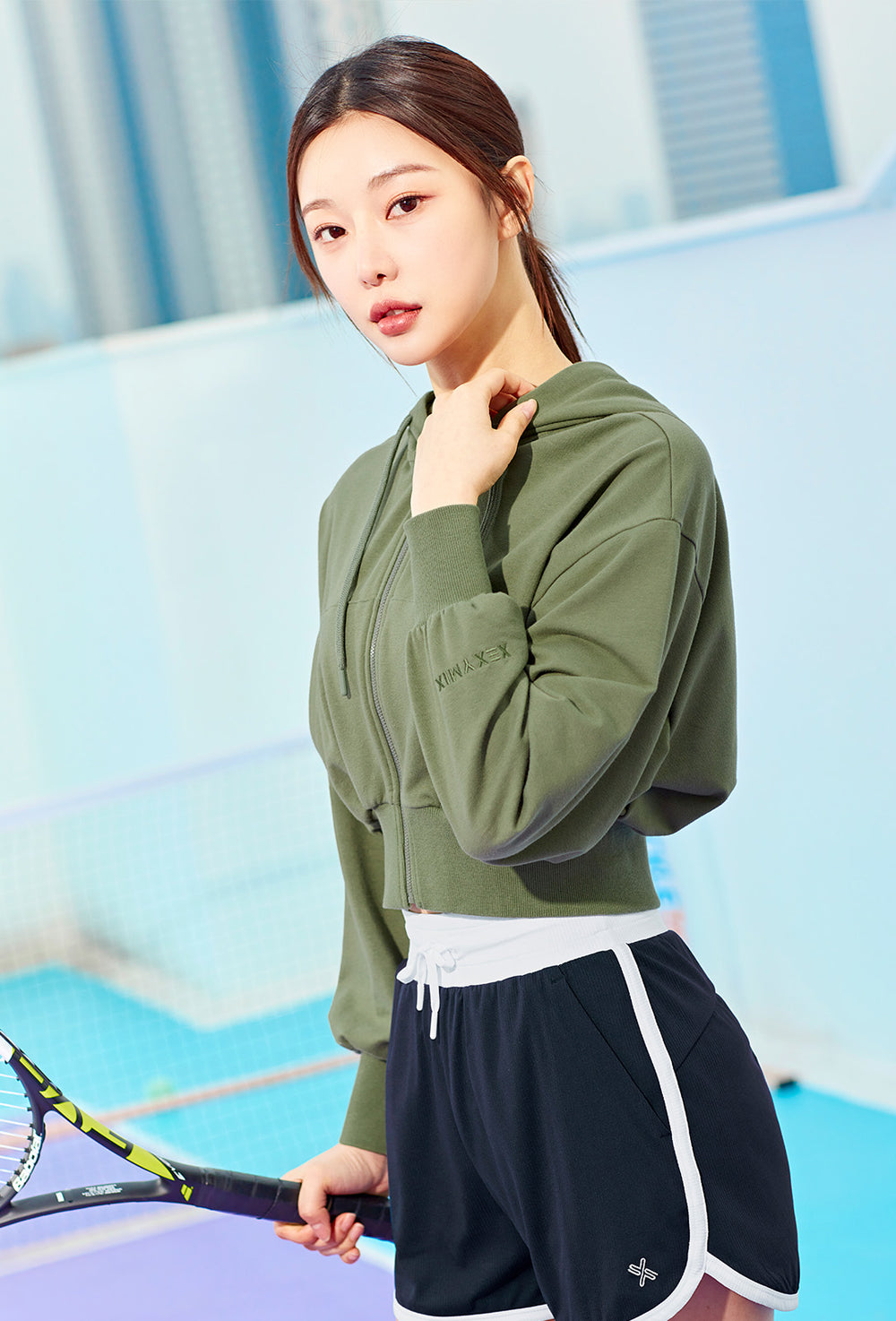 Smooth Touch Crop Hoodie Zip-Up - Moss Khaki